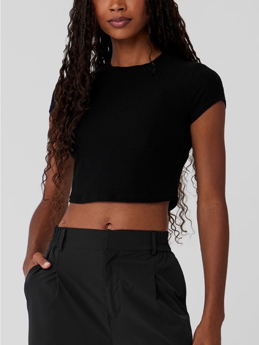 Alo Ribbed Sea Coast Cropped Short Sleeve Tee